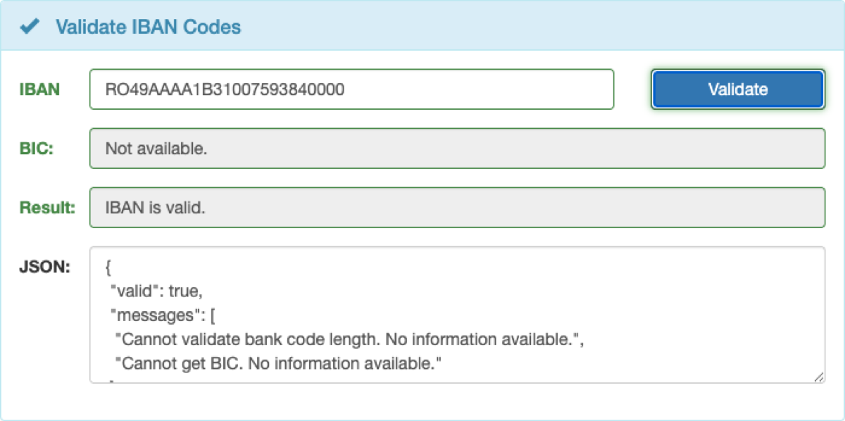 Apasă Validate și citește rezultatul