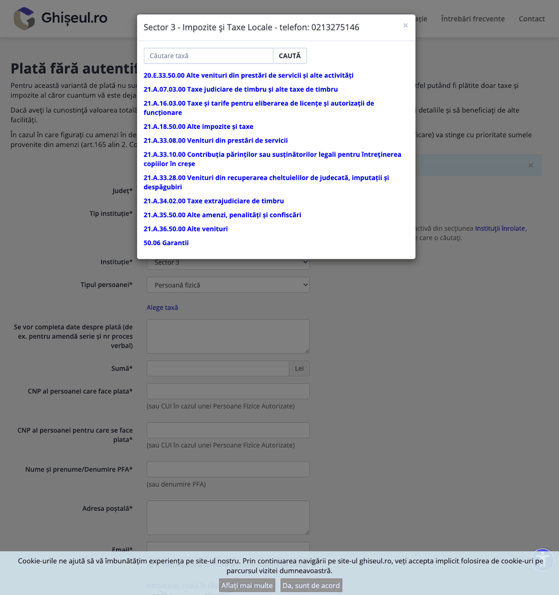 Completează formularul taxei