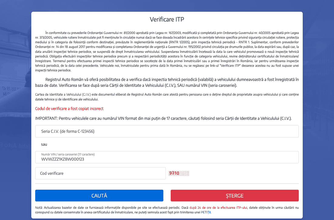 Apasă Verificare ITP