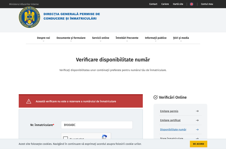 Alege „Verificare disponibilitate combinație"